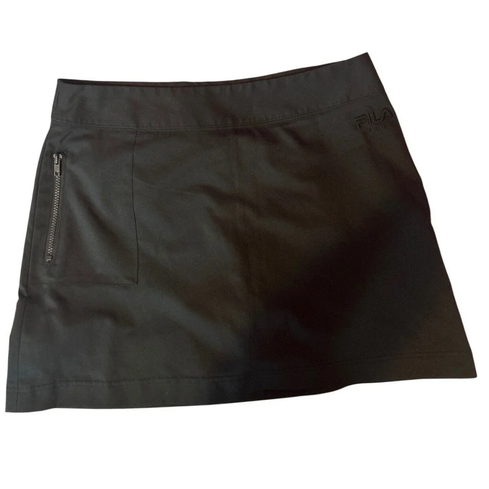 Fila Sport Golf Skort Womens 10 Black Athletic Tennis Skirt Side‎ Zip Pocket